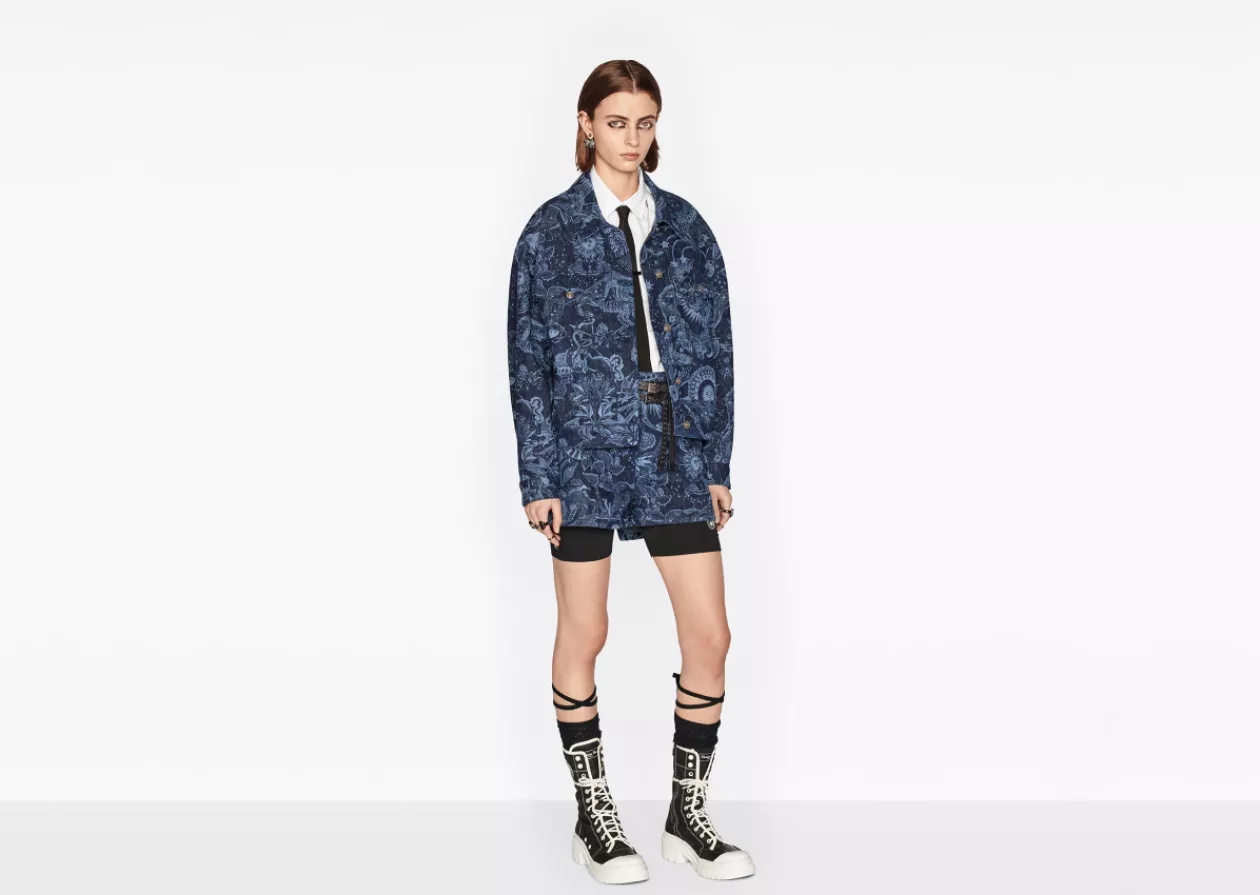 Navy Blue Cotton Denim with Dior Zodiac Fantastico Motif 4