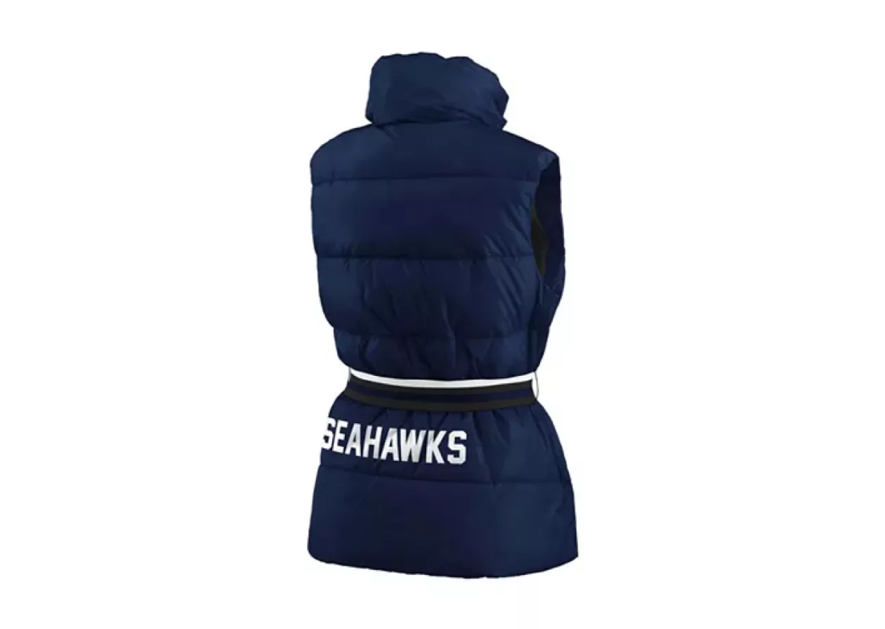 Womens College Navy Seattle Seahawks Full Zip Puffer Vest with Belt by WEAR by Erin Andrews 2