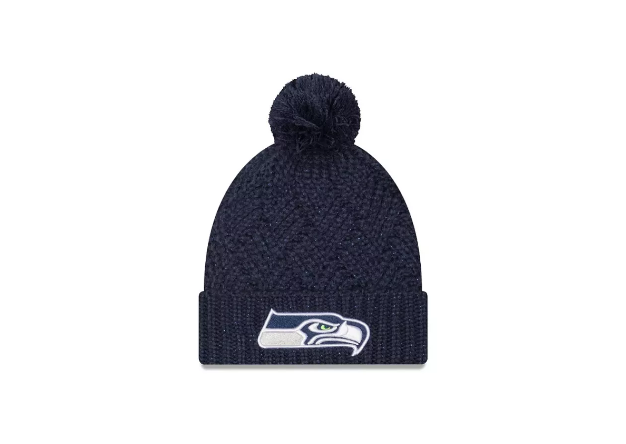 Womens College Navy Seattle Seahawks Brisk Cuffed Knit Hat with Pom by New Era