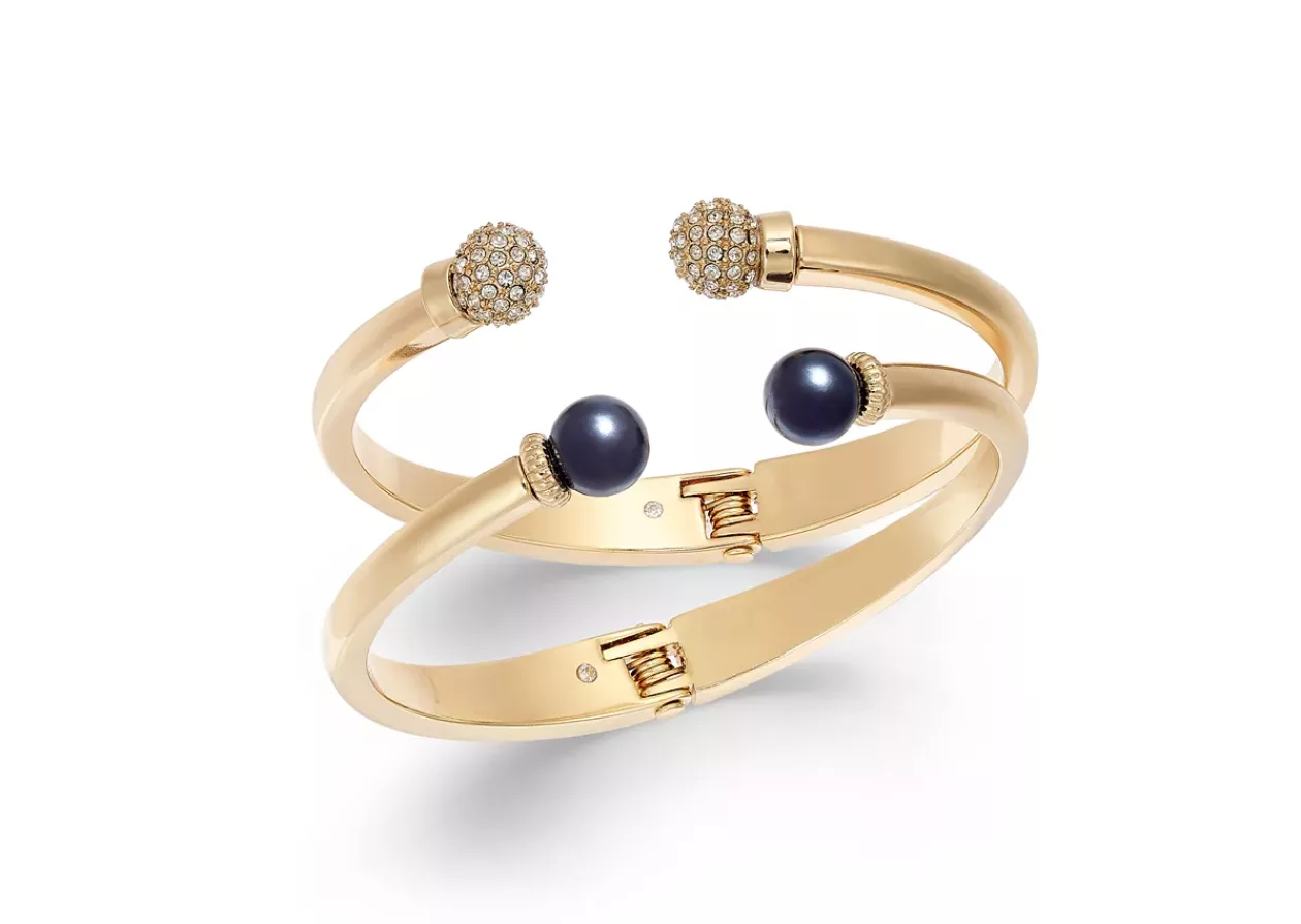 2 Pc Set Pavé Bead Imitation Pearl Cuff Bracelets Created for Macys