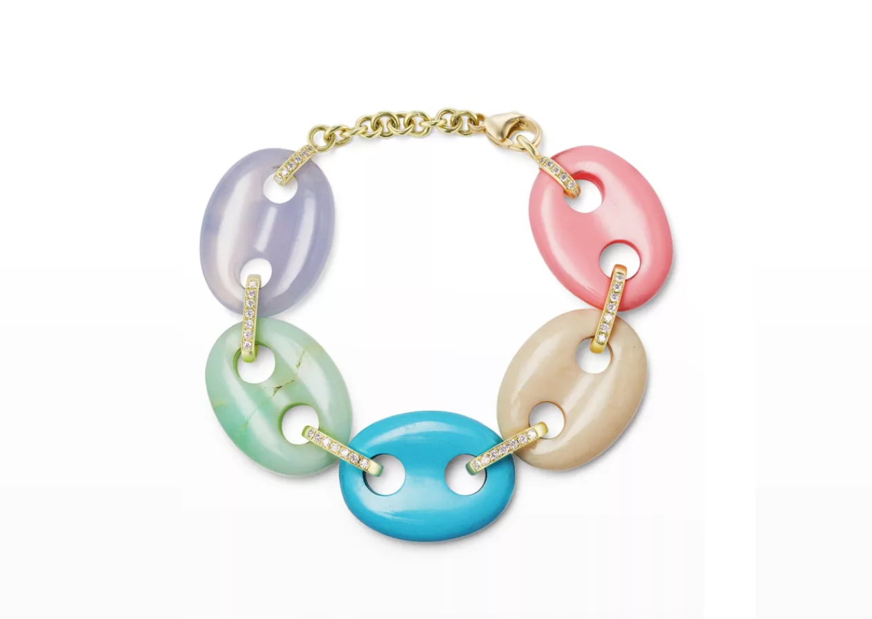Jenna Blake Yellow Gold 5 Stone Mariner Bracelet with Diamonds 2
