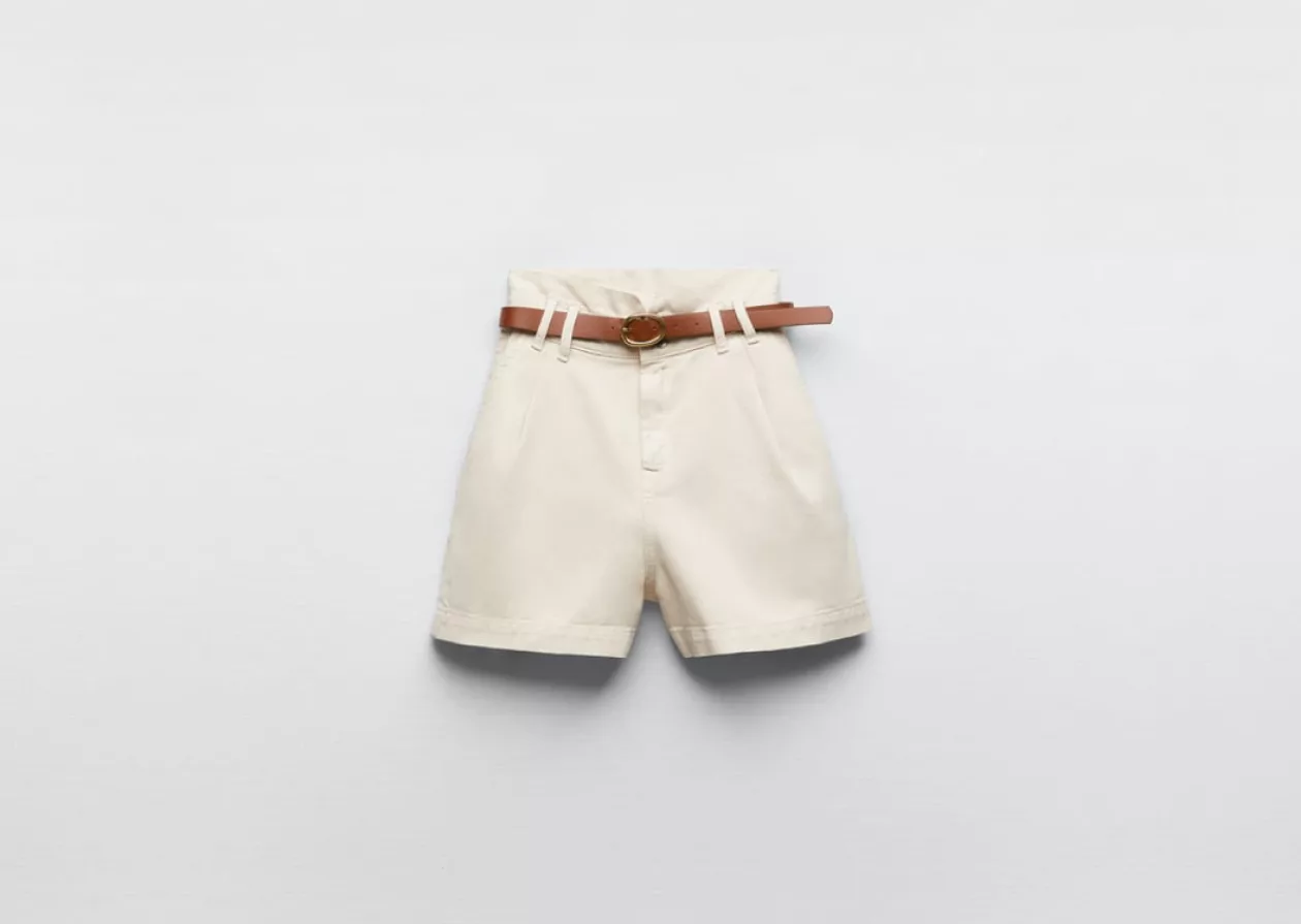 Zaras Belted Baggy Denim Shorts