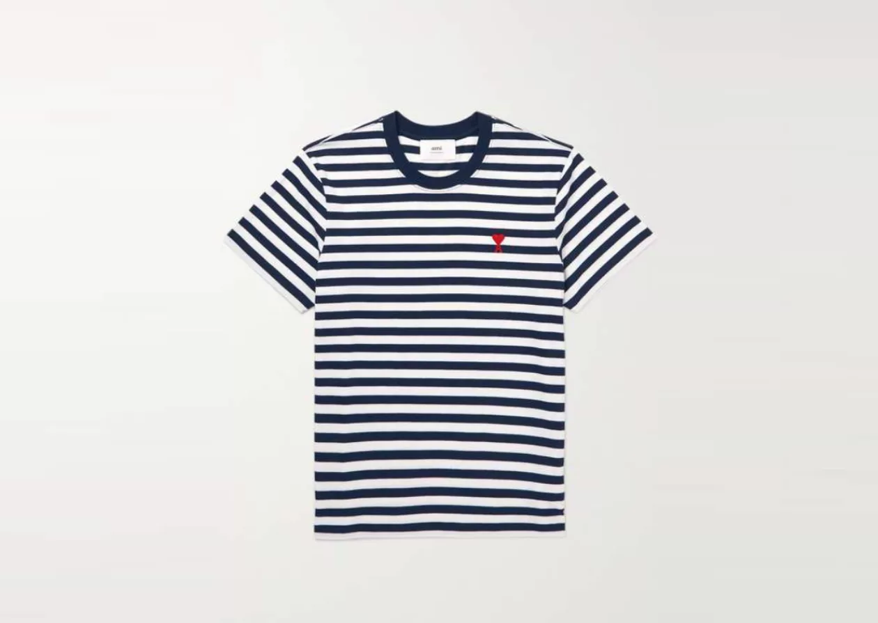 AMI PARIS Logo Embroidered Striped Cotton Jersey T Shirt 2