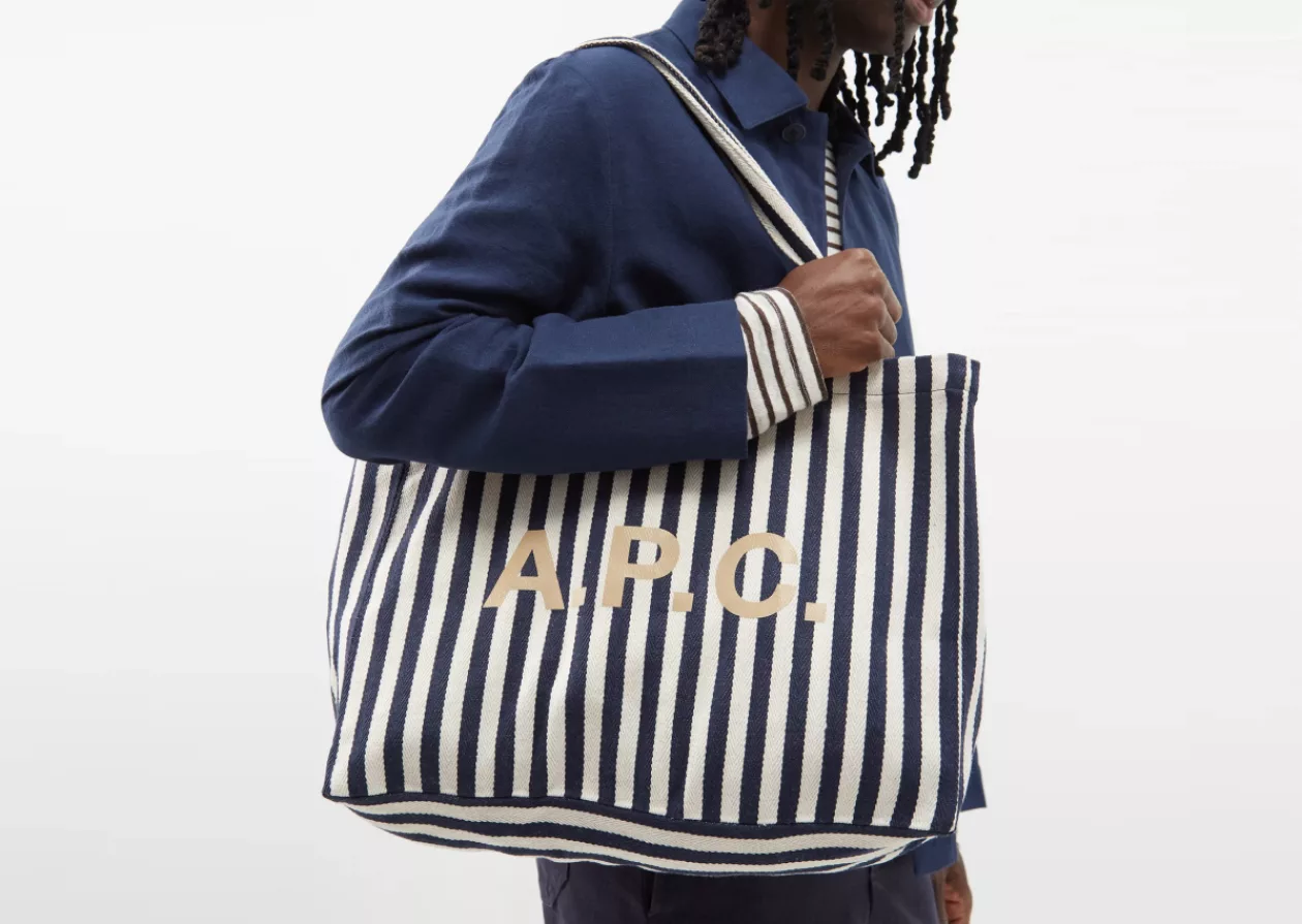The A P C Diana Striped Cotton Blend Tote Bag