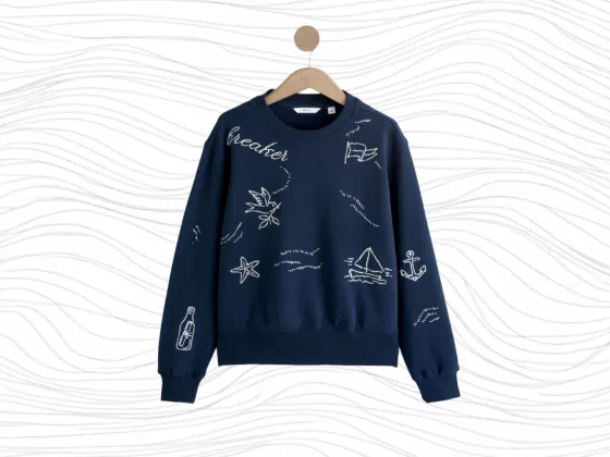 NEXT NAVY EMBROIDERED SEA GRAPHIC SWEATSHIRT