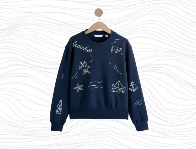 NEXT NAVY EMBROIDERED SEA GRAPHIC SWEATSHIRT