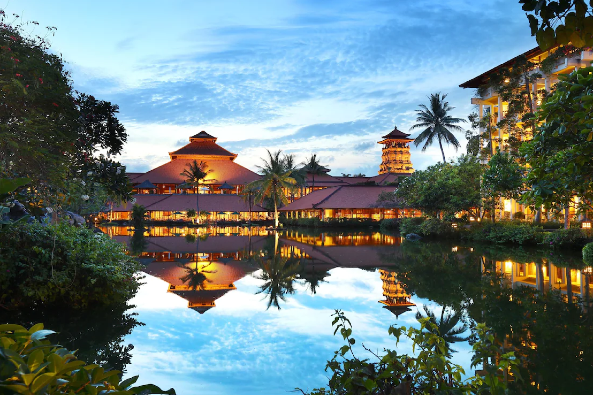 Ayodya Resort Bali showcasing grand Balinese architecture, tropical gardens, and private Nusa Dua beachfront, ranked among the best beach resorts in Bali