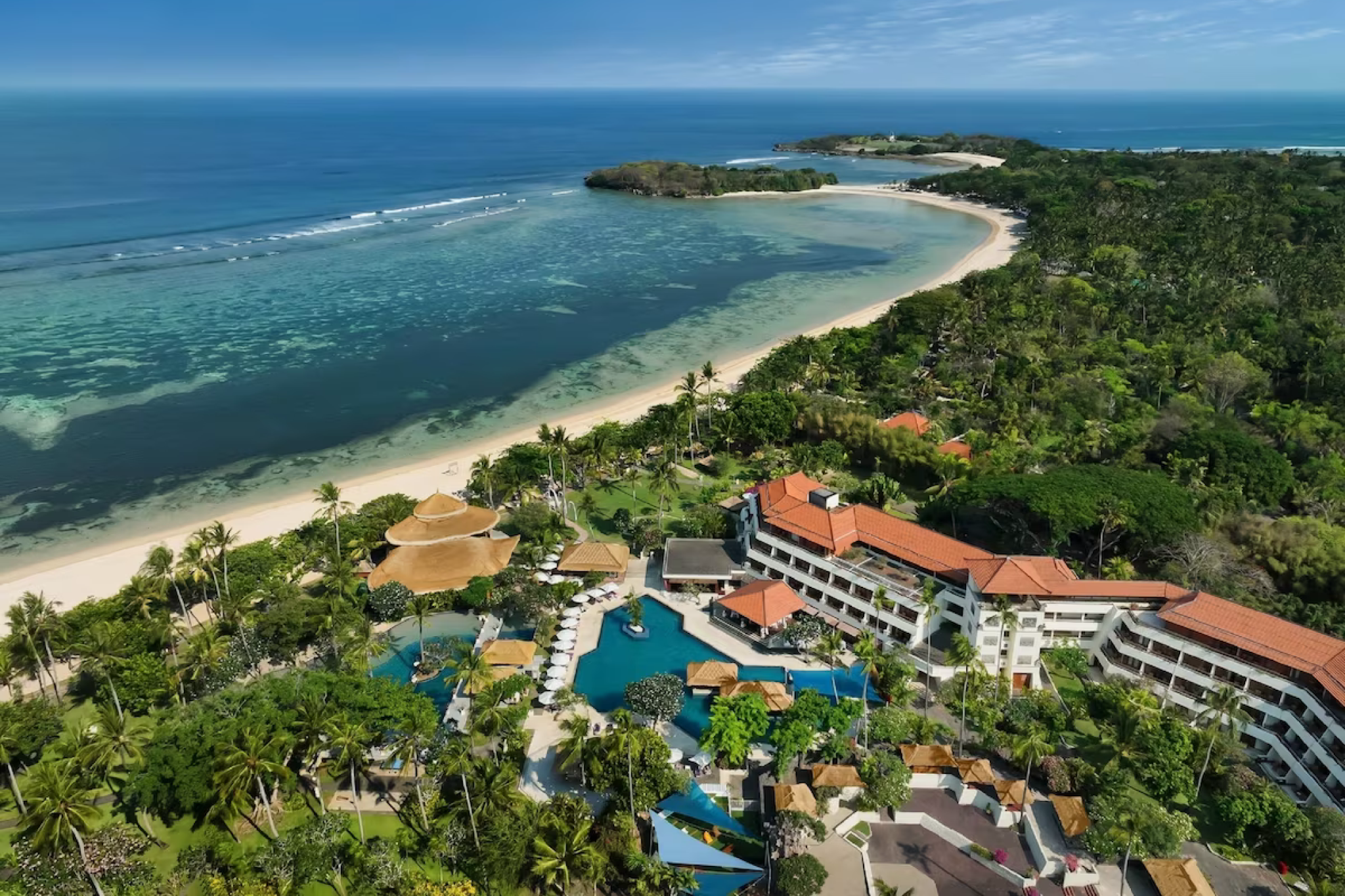 Nusa Dua Beach Hotel & Spa with traditional Balinese style, private beach, and elegant tropical gardens, considered one of the best beach resorts in Bali