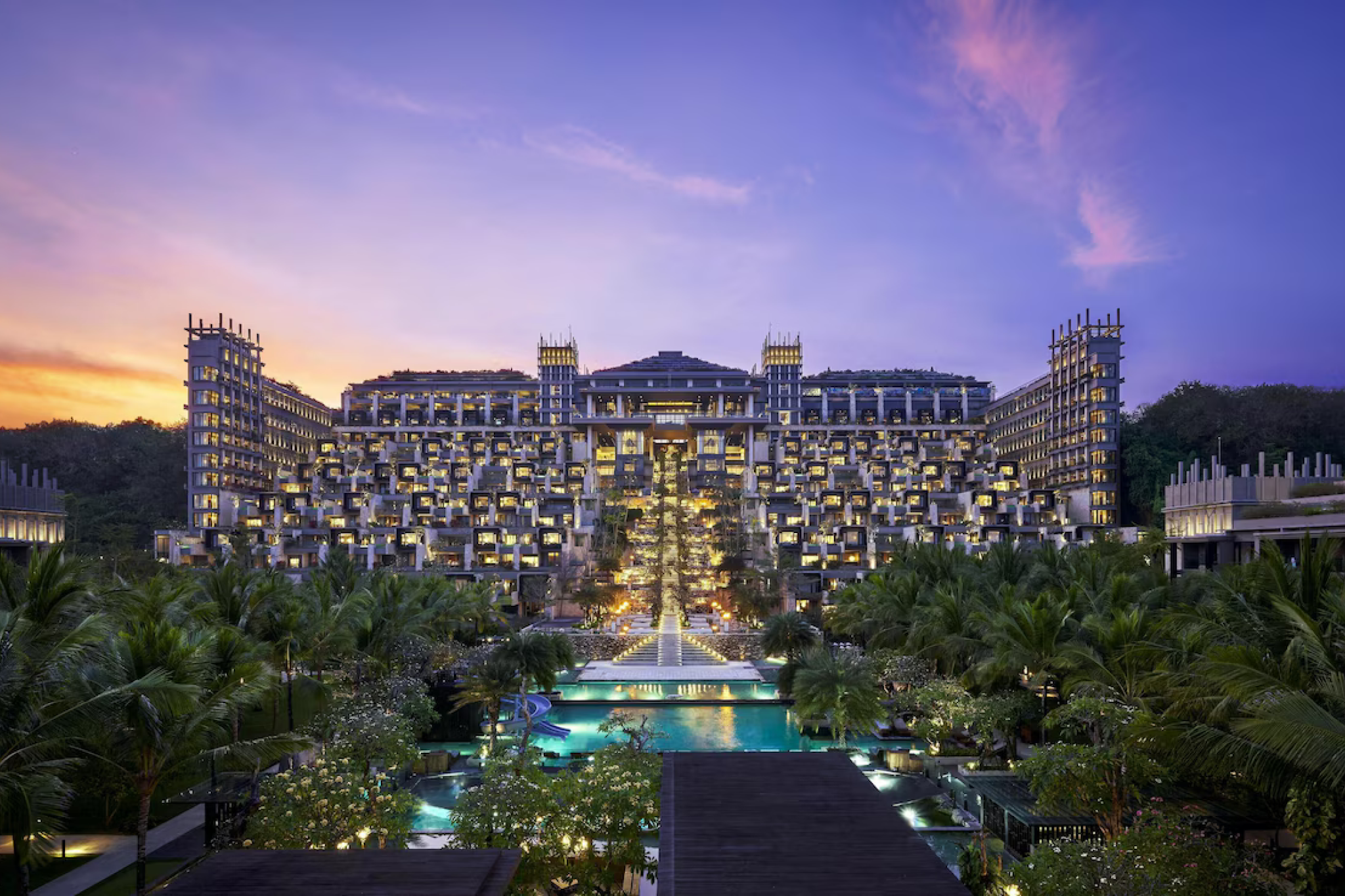 The Apurva Kempinski Bali perched on Nusa Dua’s cliffs, featuring dramatic architecture, infinity pools, and sweeping ocean views, the top pick among the best beach resorts in Bali
