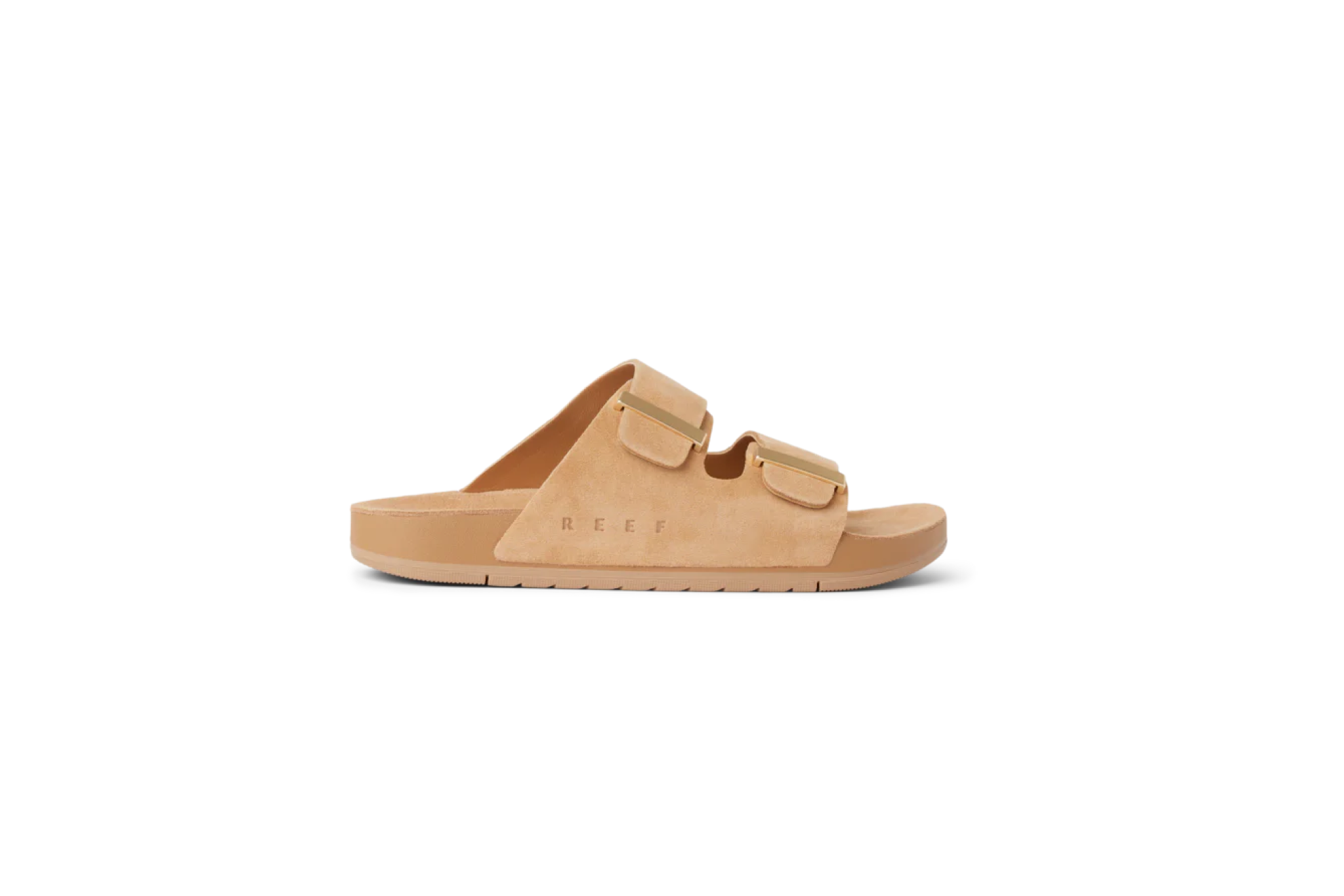 Tan Reef Water Vista sandal with suede-like straps and platform footbed, one of the best beach sandals for women blending resort-ready style with walkable design.