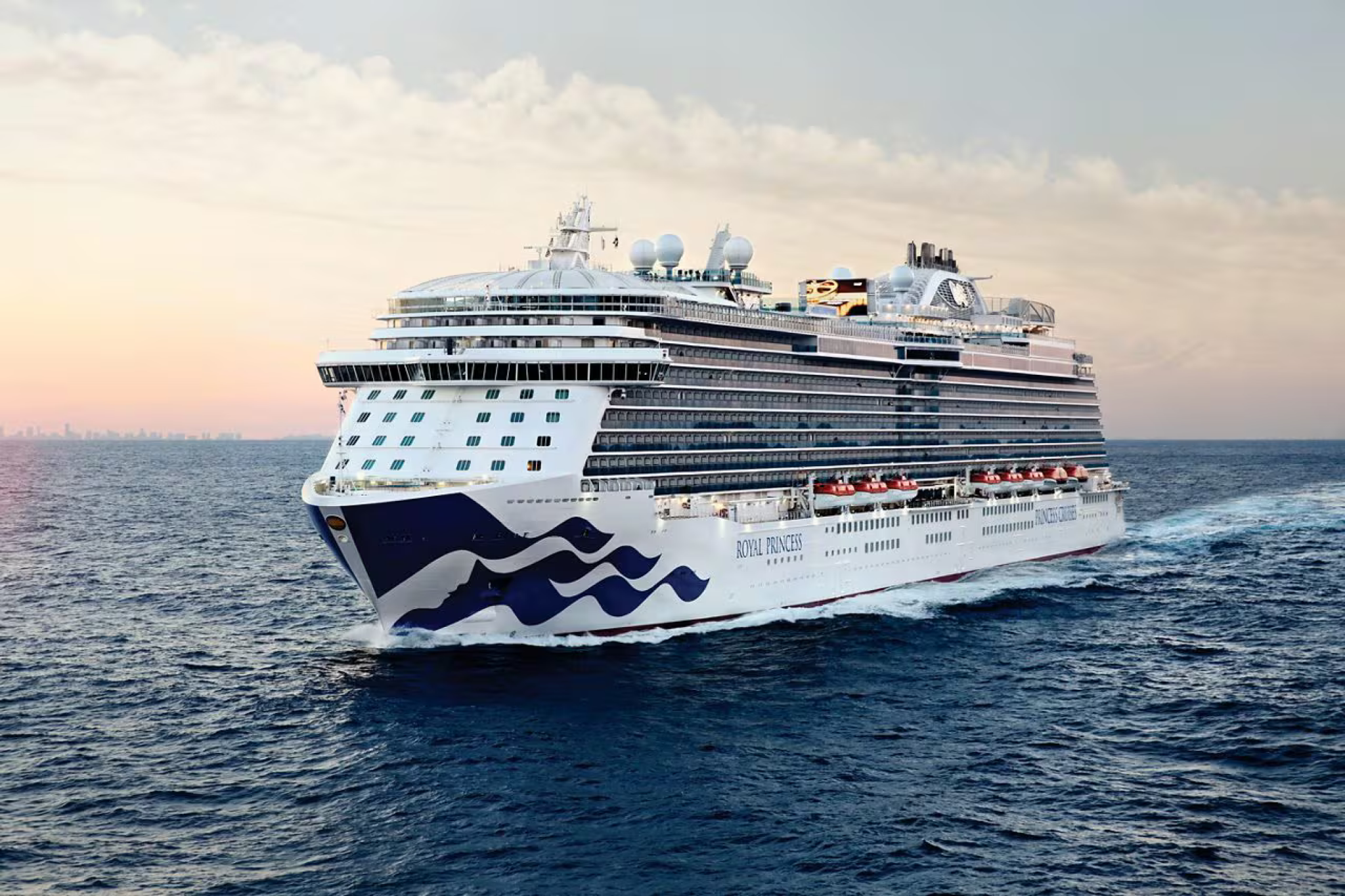 Princess Cruises Royal Princess ship sailing at sunset, one of the best cruise lines for couples seeking romantic elegance