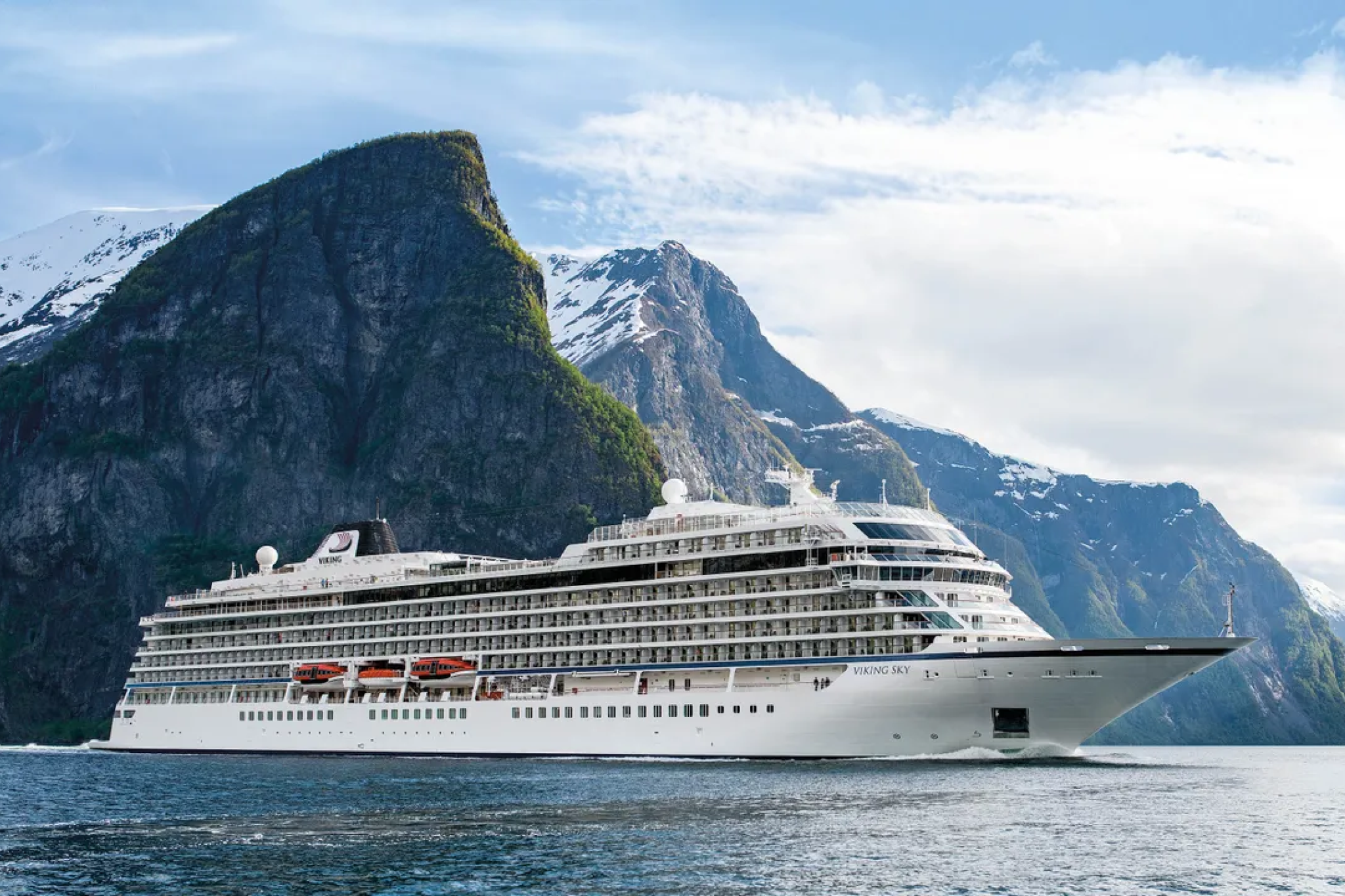 Viking Ocean cruise ship in Norwegian fjords, among the best cruise lines for couples wanting adults-only luxury travel