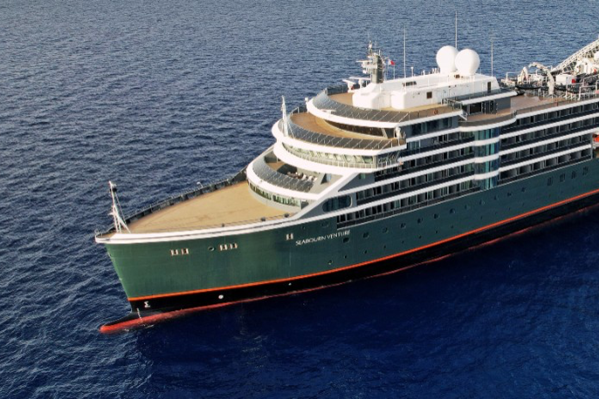 Seabourn Venture luxury expedition ship cruising the open sea — one of the best cruises for Christmas for elegance and exploration.