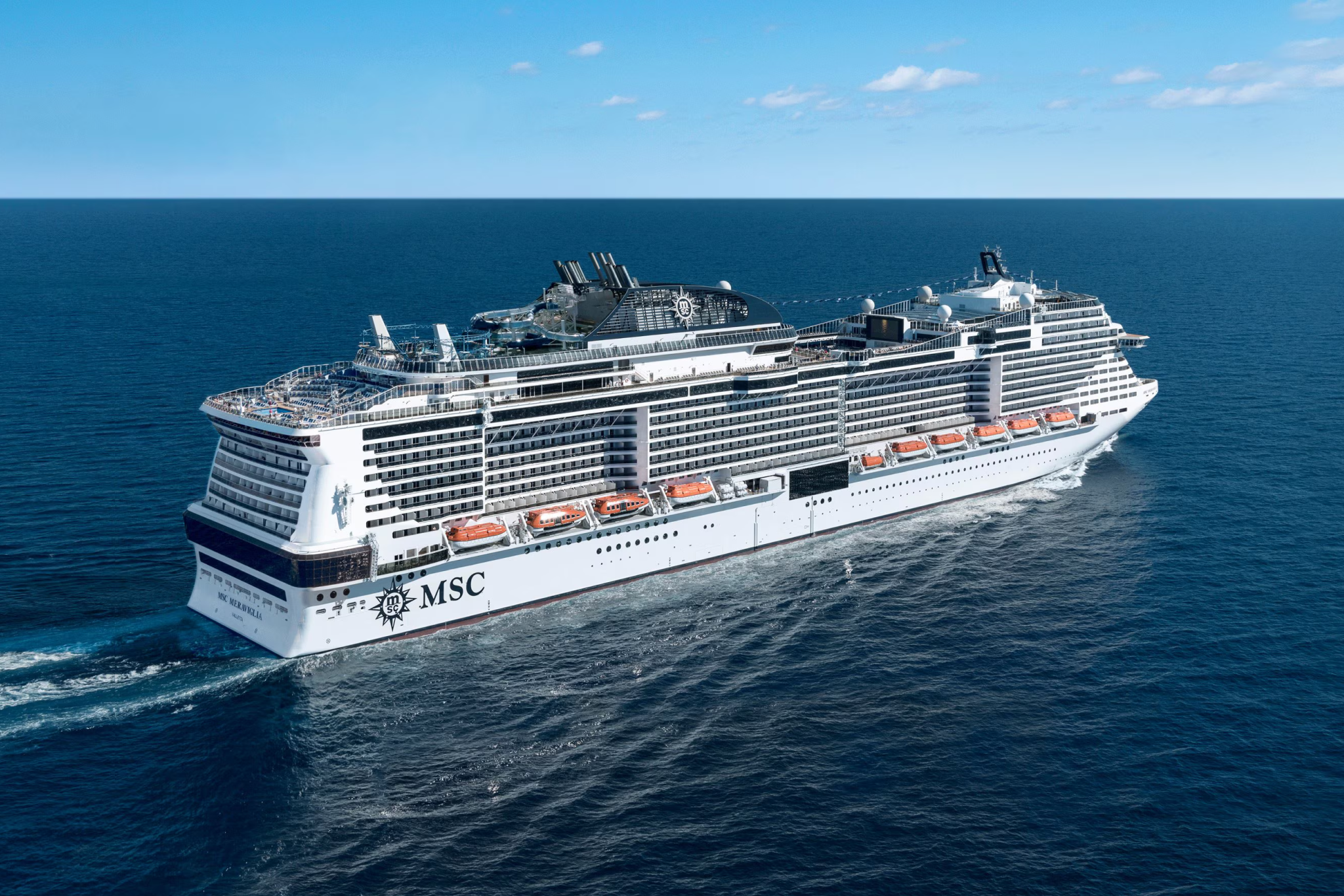 MSC Cruises ship sailing across the open sea, offering family-friendly amenities and European-style experiences — one of the Best Cruises for Families.