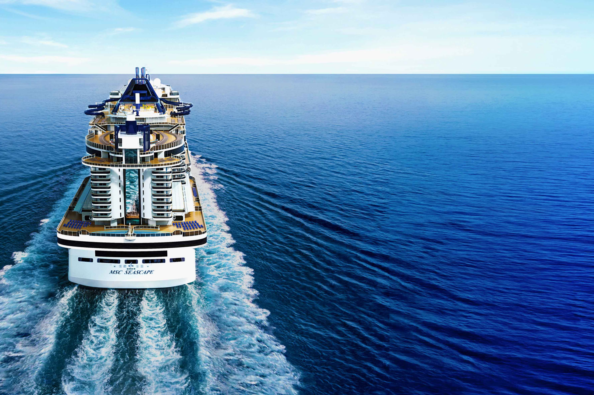 MSC Seascape cruising through calm blue waters — a sleek and cosmopolitan ship featured among the best cruises for partying with global flair.