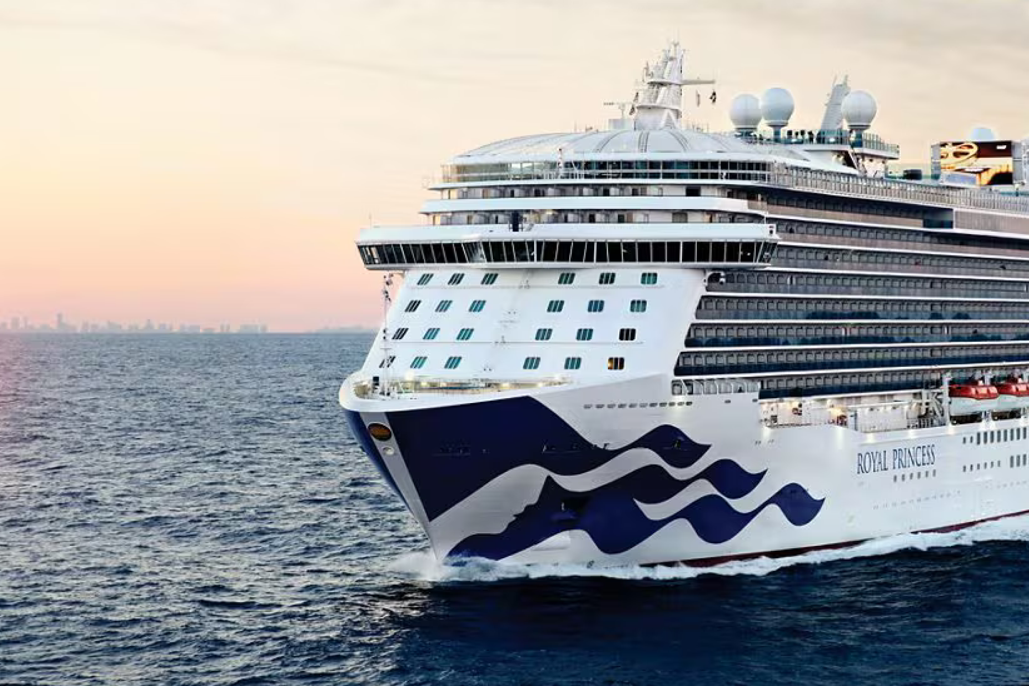 Princess Cruises Royal Princess at sunset, a ship featured among the best cruises for teens for its Discovery at SEA program and Beach House teen lounge.