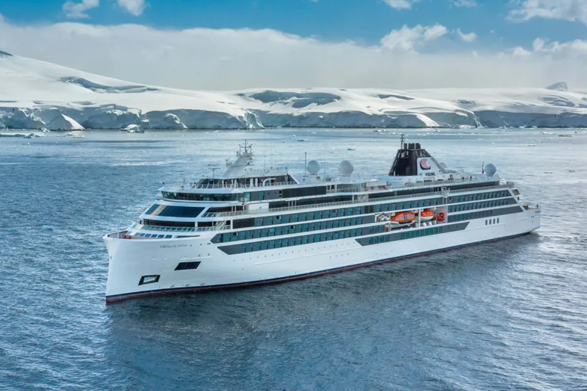 Viking Expeditions ship exploring Antarctica’s icy waters, an adult-only journey that reinforces its place in the best expedition cruise lines.