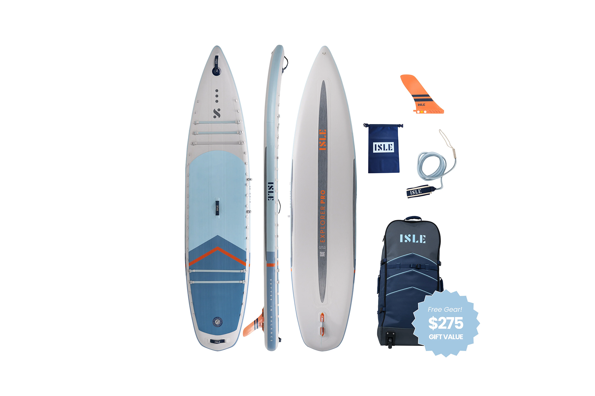ISLE Explorer Pro shown with accessories, a top contender among the best inflatable paddle boards for travel thanks to its SUP-kayak versatility.