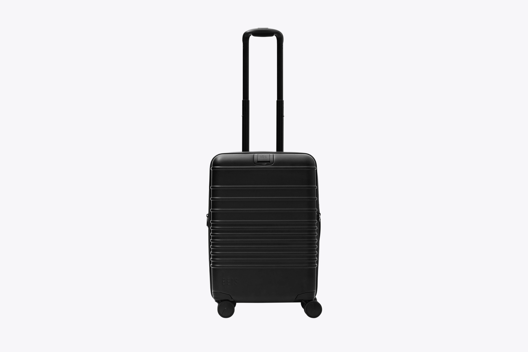 BÉIS The Carry-On Roller in black with sleek contours and weight indicator, among the best luggages for stylish, modern travel with thoughtful detailing.