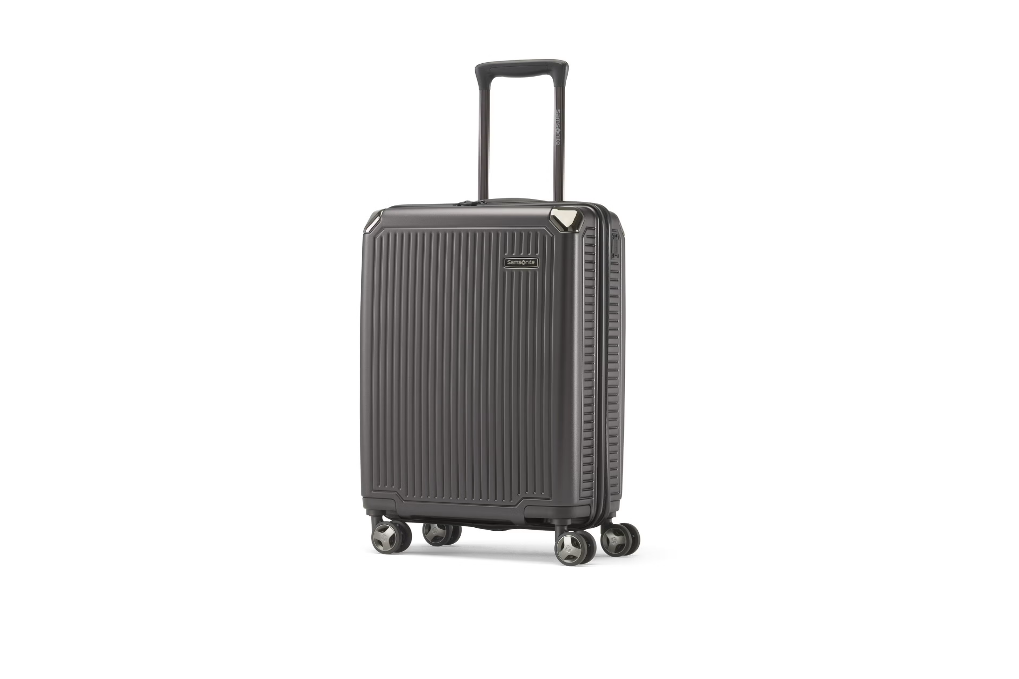 Samsonite Konnect-i smart carry-on in metallic gray with tech-enabled features, a standout in the best luggages for innovation and connectivity on the go.