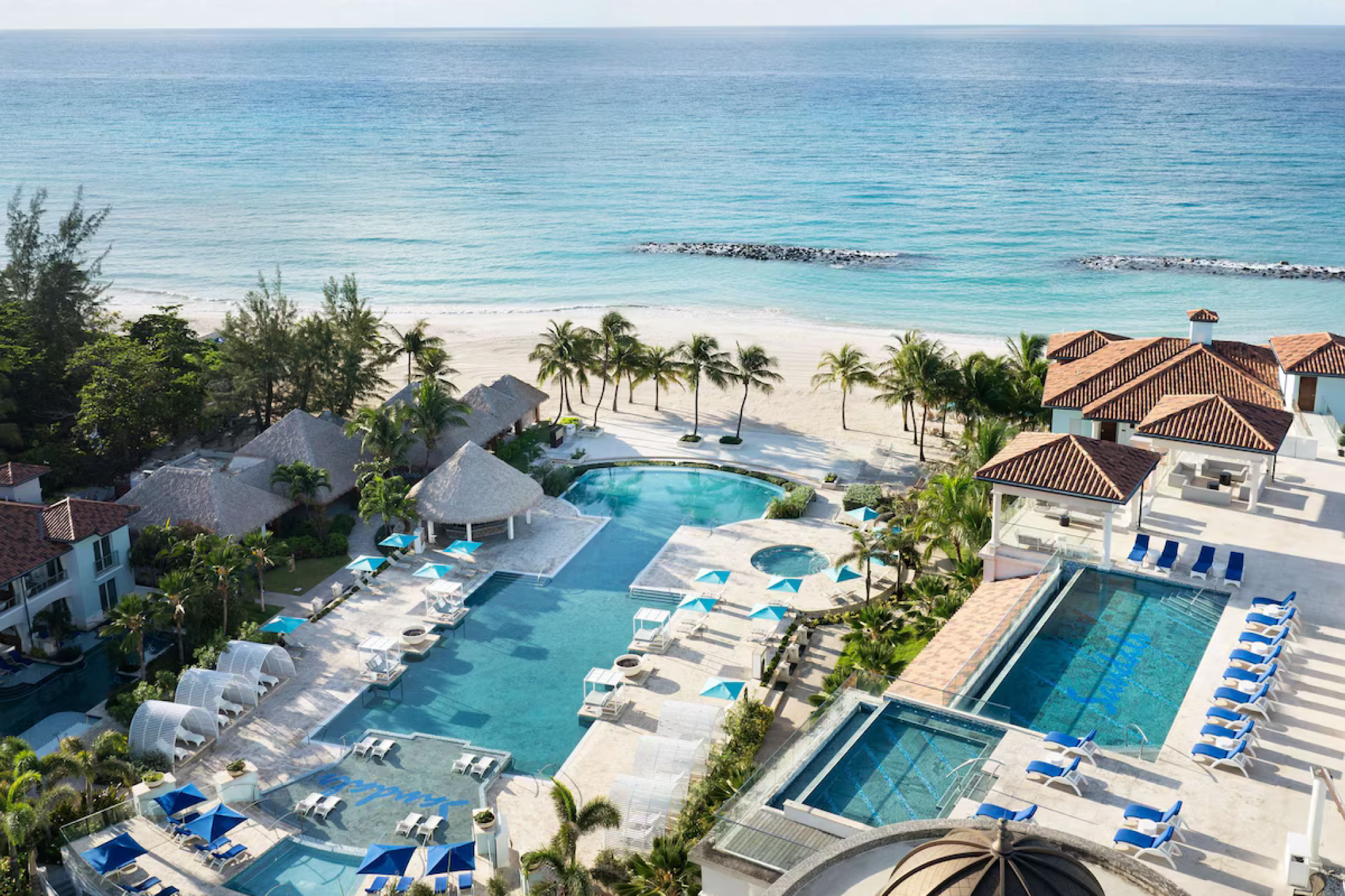 Oceanfront pools and private cabanas at Sandals Royal Barbados, an upscale adults-only resort ranked among the best luxury resorts in Barbados.