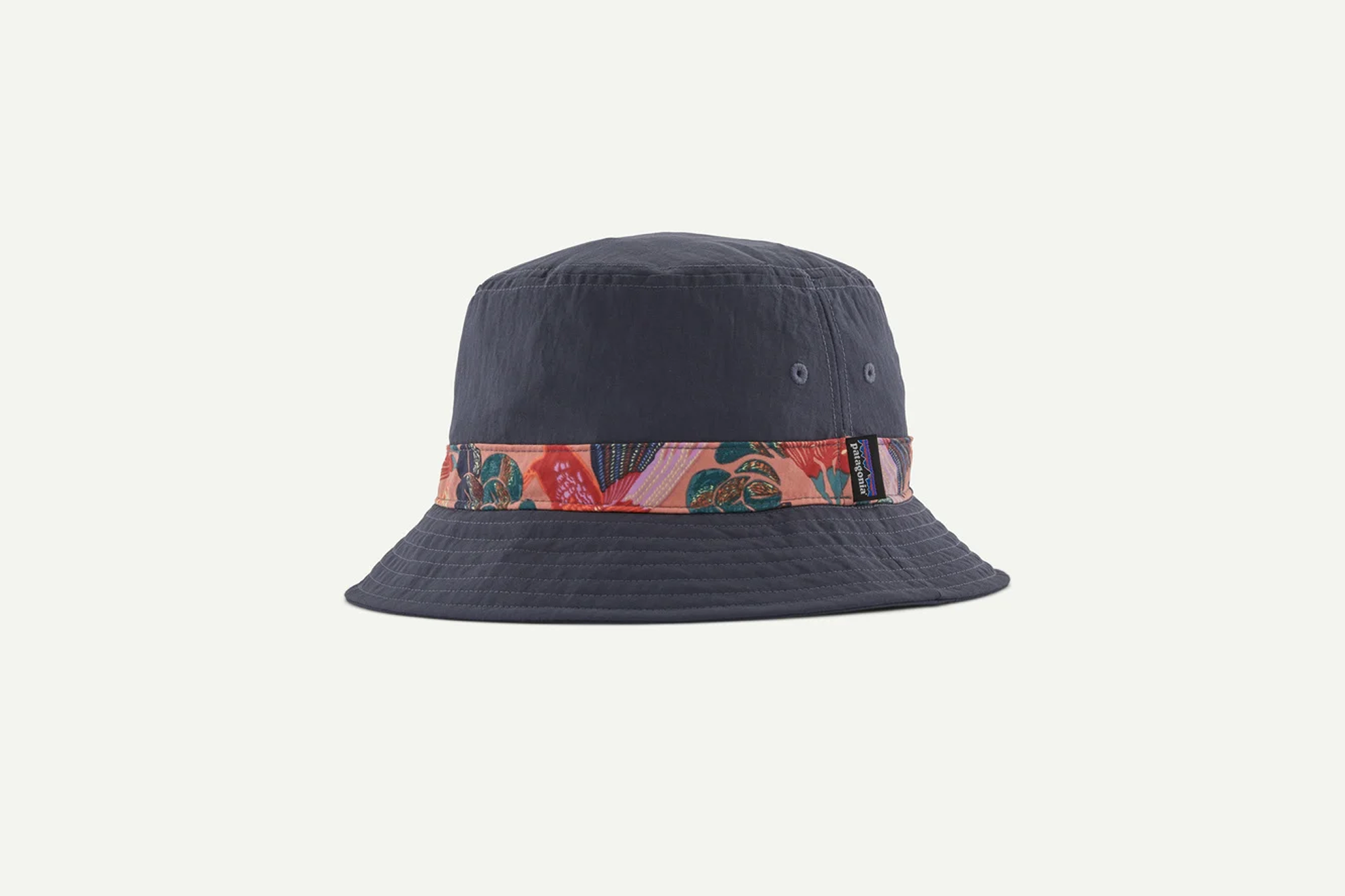 Patagonia Wavefarer Bucket Hat in navy with patterned band, ranked among the best sun hats in 2025 for surf-inspired design and beach versatility.