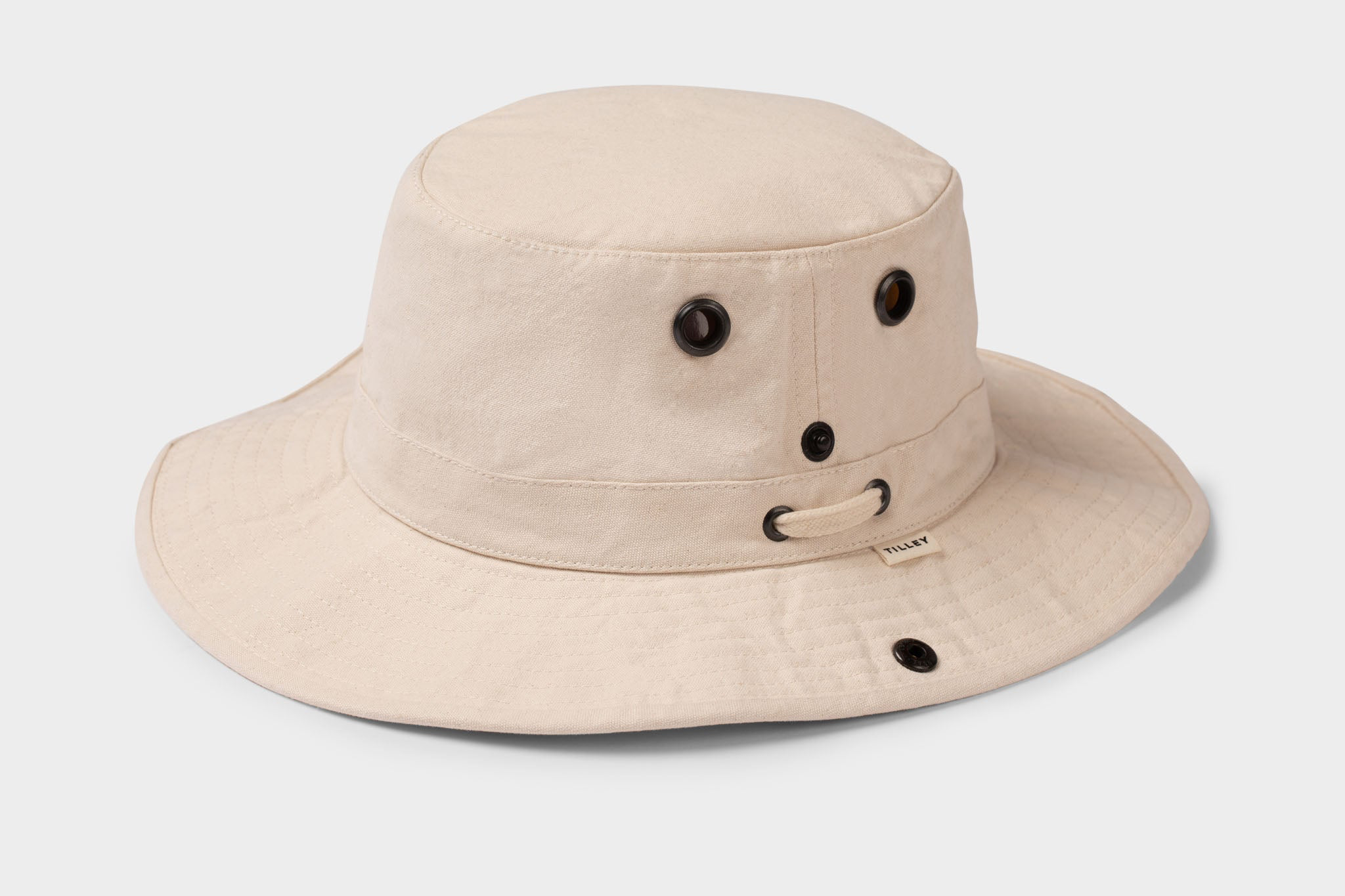 Tilley T3 Wanderer Hat in light khaki with classic stitched brim and ventilation grommets, one of the best sun hats in 2025 for durability and timeless coastal style.