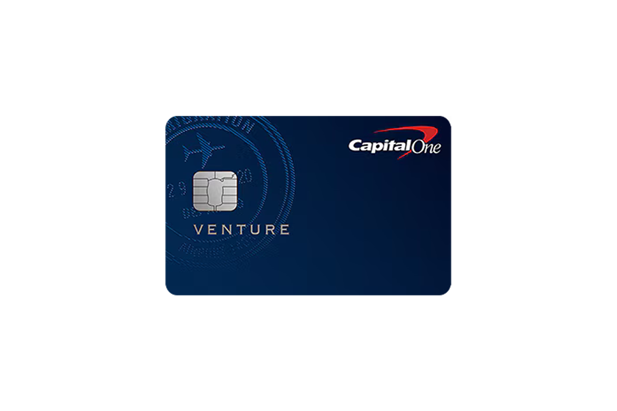 A deep navy Capital One Venture Rewards credit card, recognized as the best travel credit card of 2026 for international travelers, with 2x miles on all purchases, no foreign transaction fees, and transferable points to global airline partners.