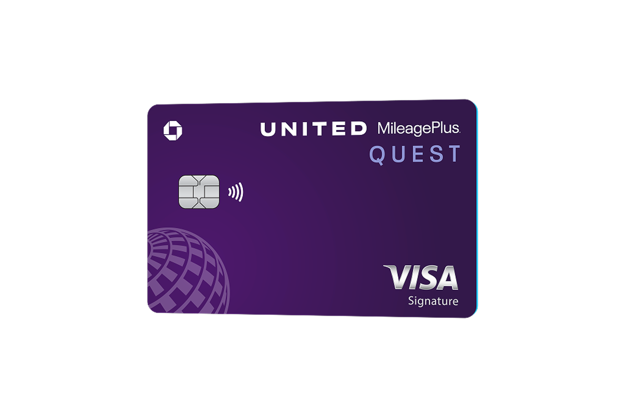 A purple United Quest Visa Signature credit card issued by Chase, featured as the best travel credit card in 2026 for frequent flyers, offering 3x miles on United purchases, two free checked bags, and priority boarding benefits.
