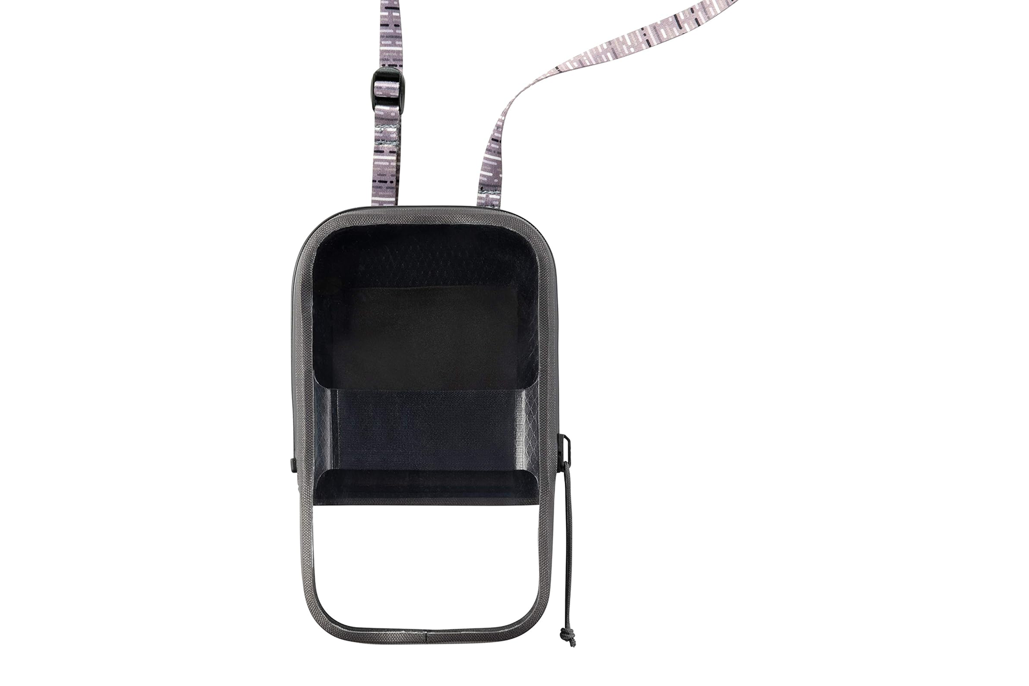 Nite Ize RunOff waterproof phone pouch shown open revealing rugged interior construction - among the best waterproof phone pouches with TRU Zip system and dual camera windows