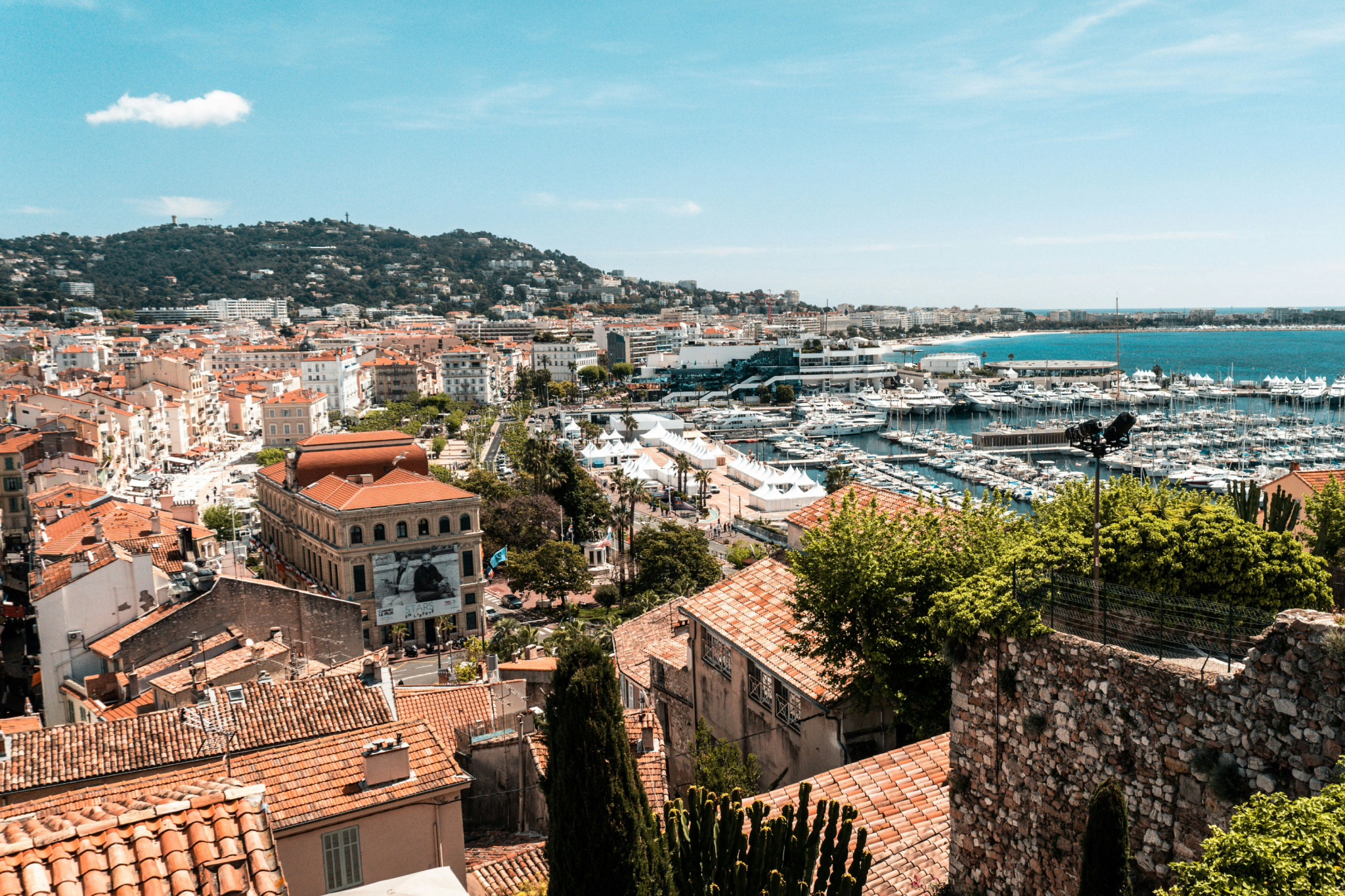 An aerial view of Cannes and its marina during the Cannes Yachting Festival 2025, showcasing the scale of the event along the French Riviera.