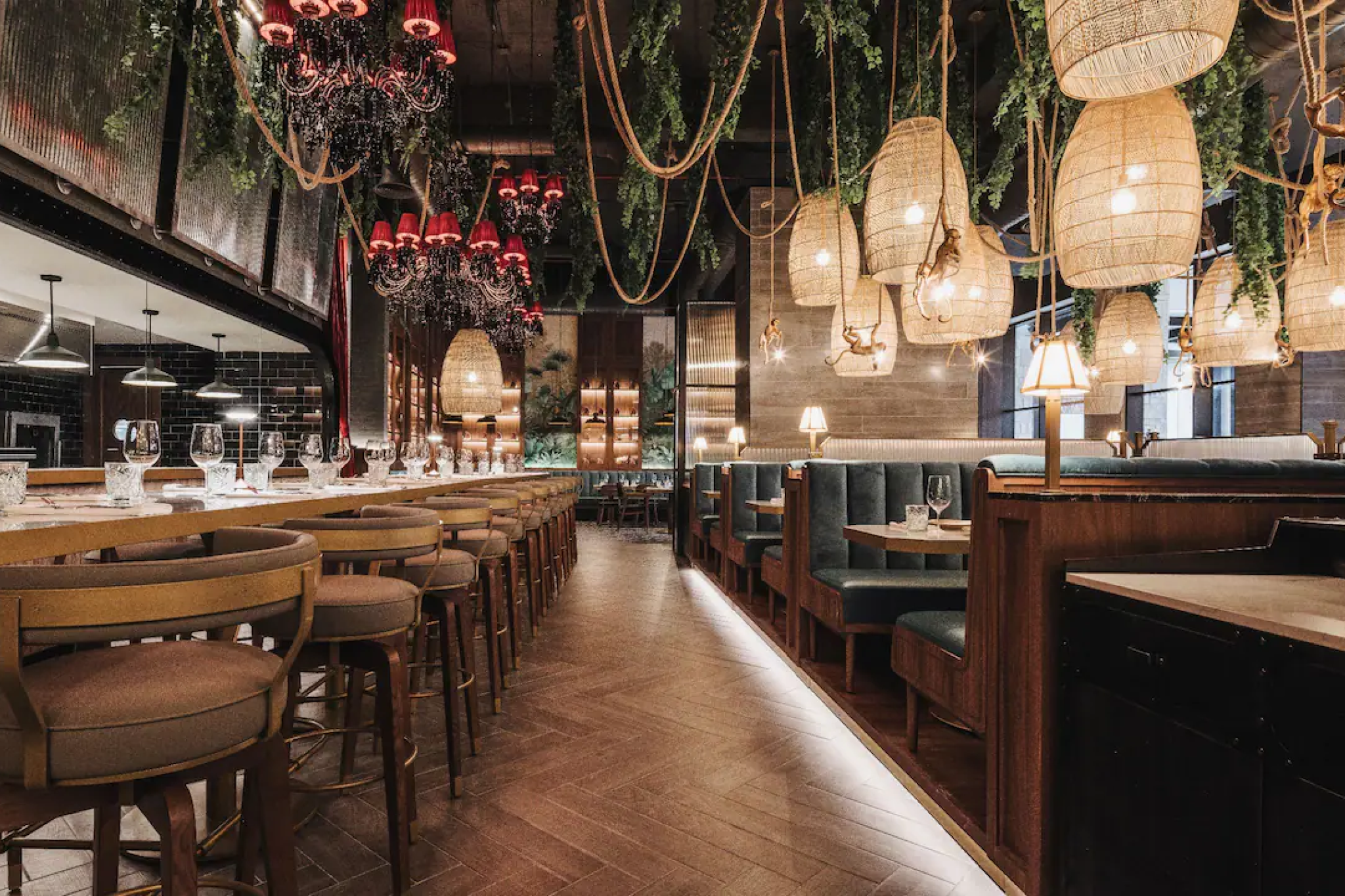 Stylish restaurant with hanging lights and elegant seating at Hyatt Ziva Cap Cana.