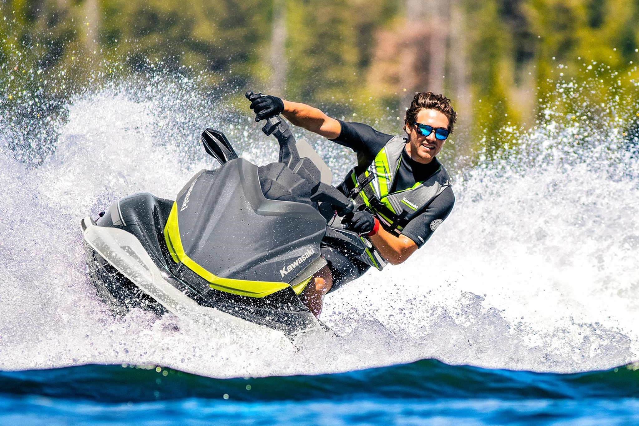 Rider pushing the 2026 Jet Ski ST 160 through a hard turn, highlighting its responsive steering and balanced power delivery.
