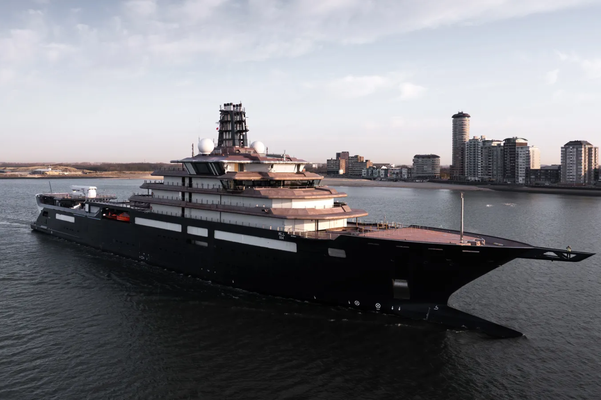 REV Ocean, the 194.9-meter research and expedition vessel by Vard, pictured during sea trials, showcasing its massive scale as one of the major superyachts expected to launch in 2026.