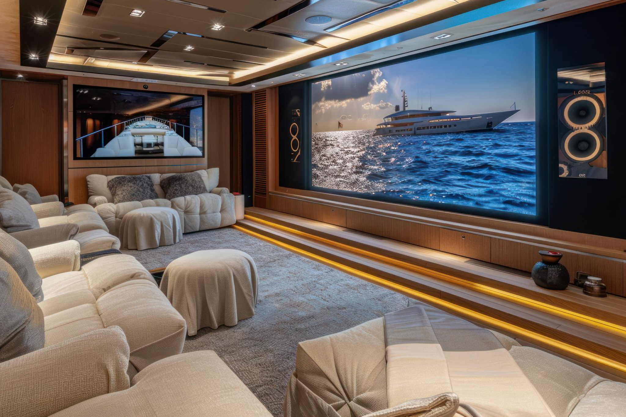 An elegant black and white superyacht sailing in open waters, representing the cutting-edge technology and sleek design featured in the Most Fascinating Superyacht Facts.