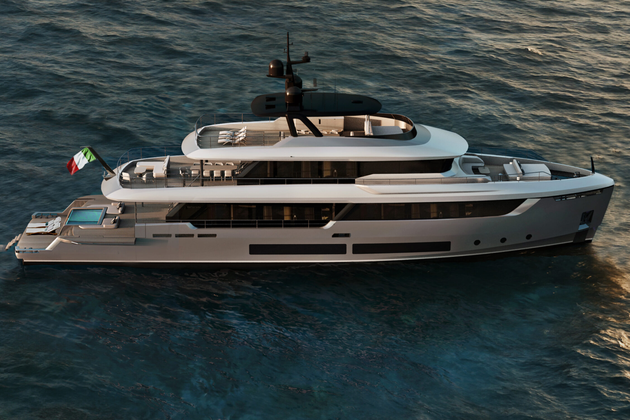 New Atlante Classic 36 yacht cruising at sea, showing sleek modern lines with classic-inspired styling.
