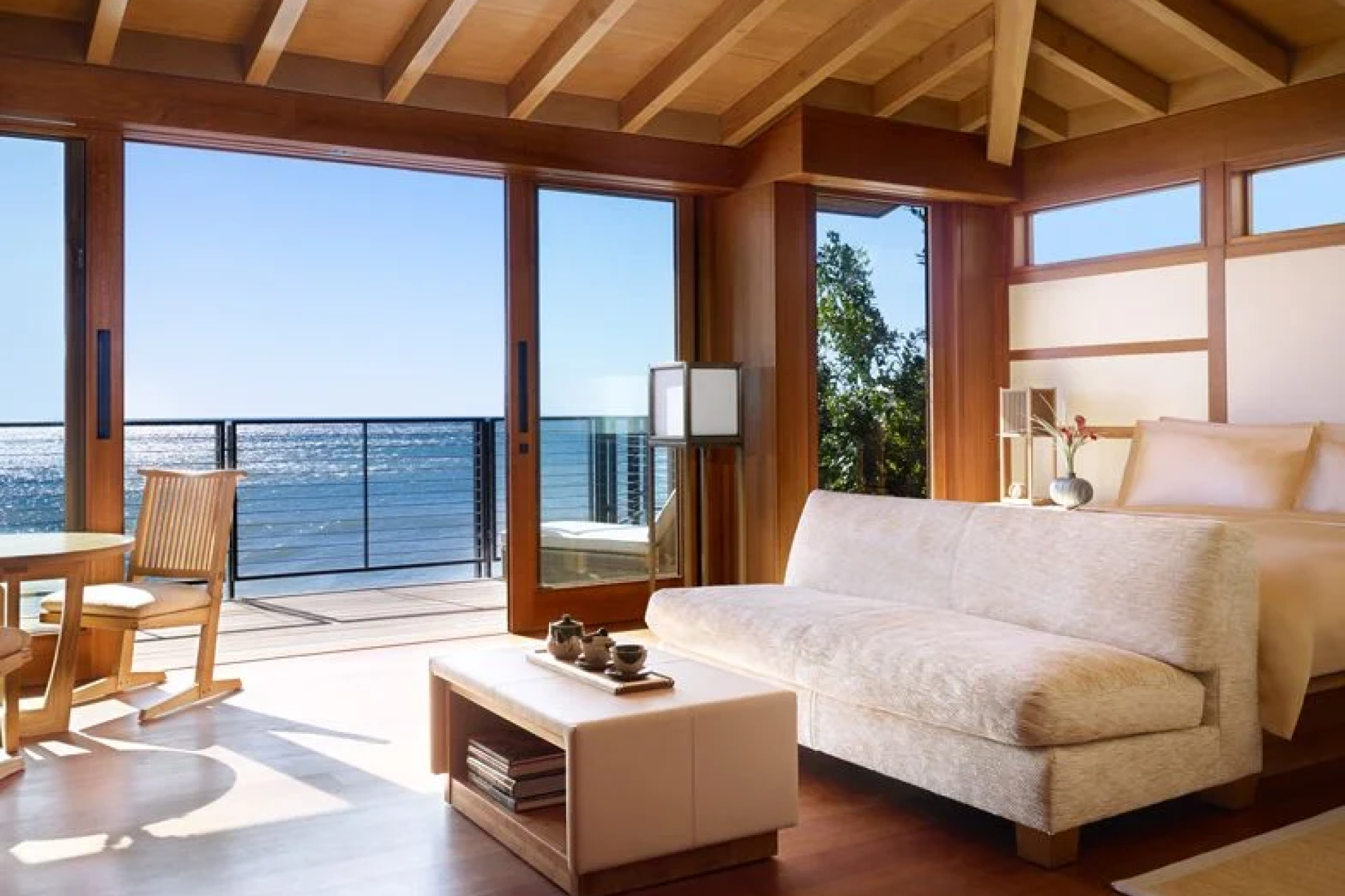 Suite interior at Nobu Ryokan Malibu with ocean view terrace and Japanese-inspired design