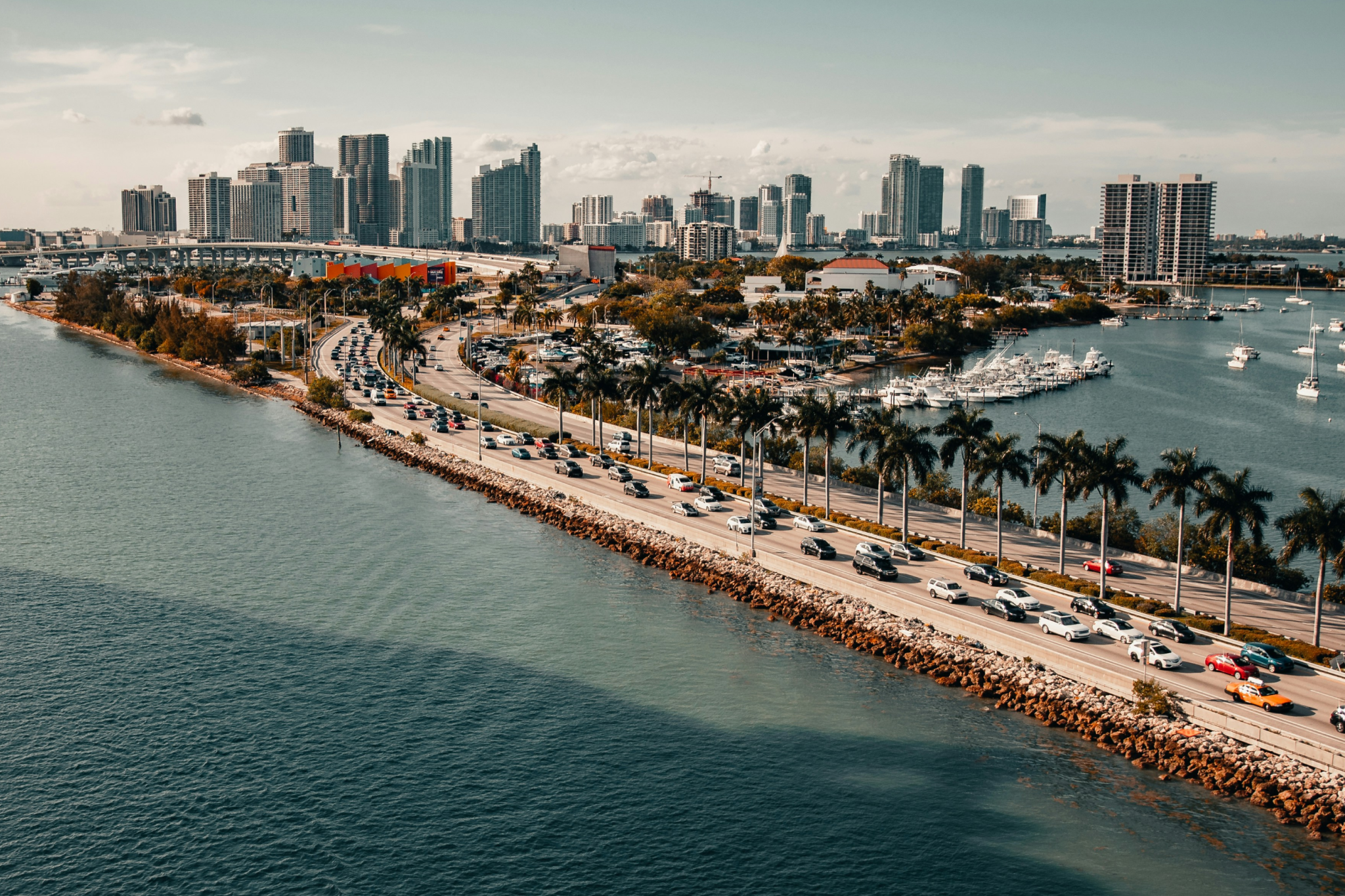 Aerial view of Miami cruise port skyline, homeport for Norwegian Luna’s 2026 Caribbean sailings