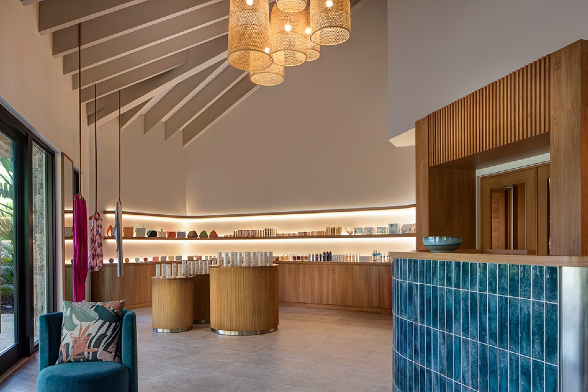 Spa boutique at Peter Island Resort with tropical-inspired interiors and luxury wellness products, reflecting attentive guest service.