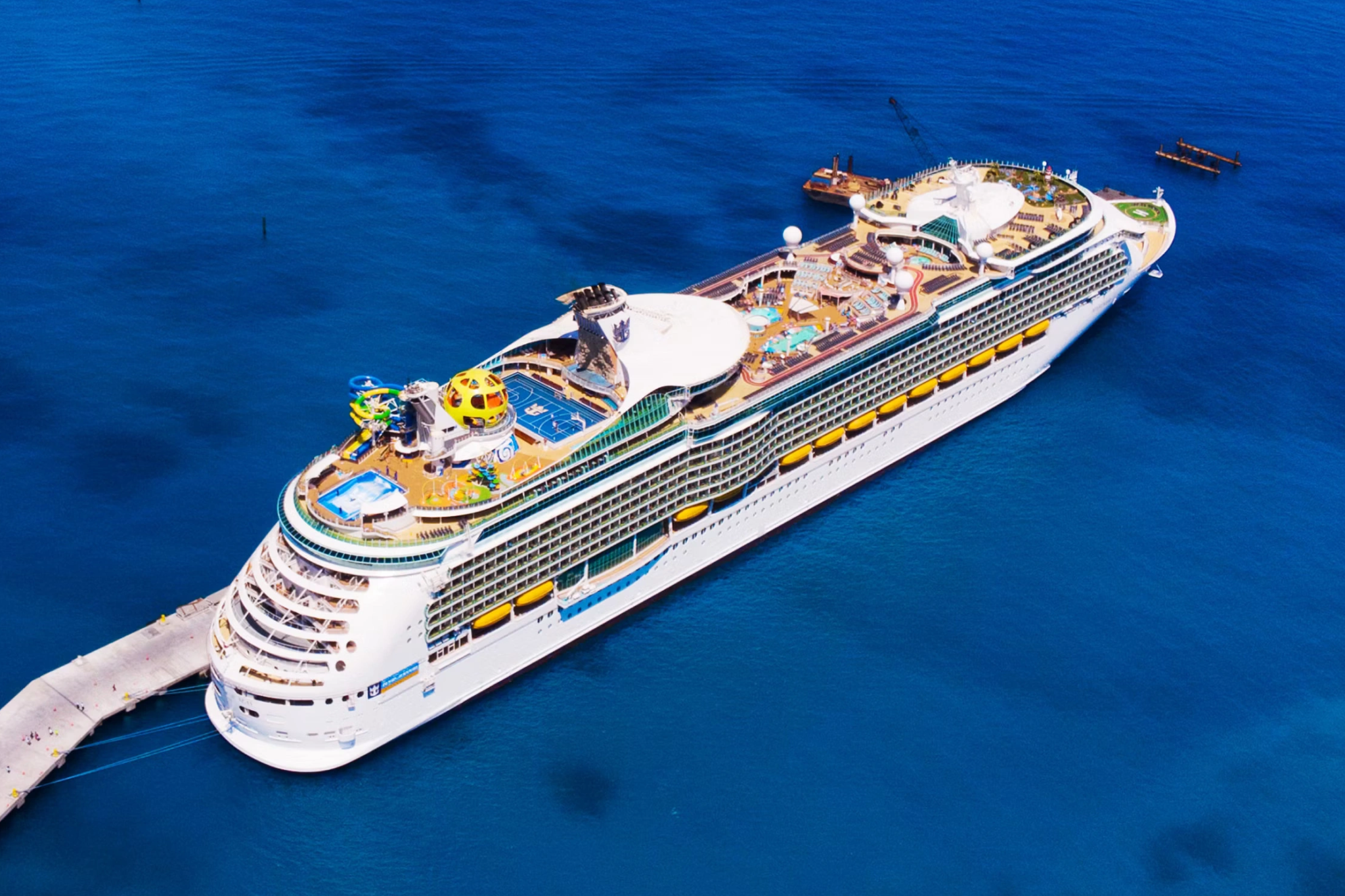 Royal Caribbean Ships by Size overview showing Mariner of the Seas from above, featuring Voyager Class amenities and a compact yet activity-rich deck layout