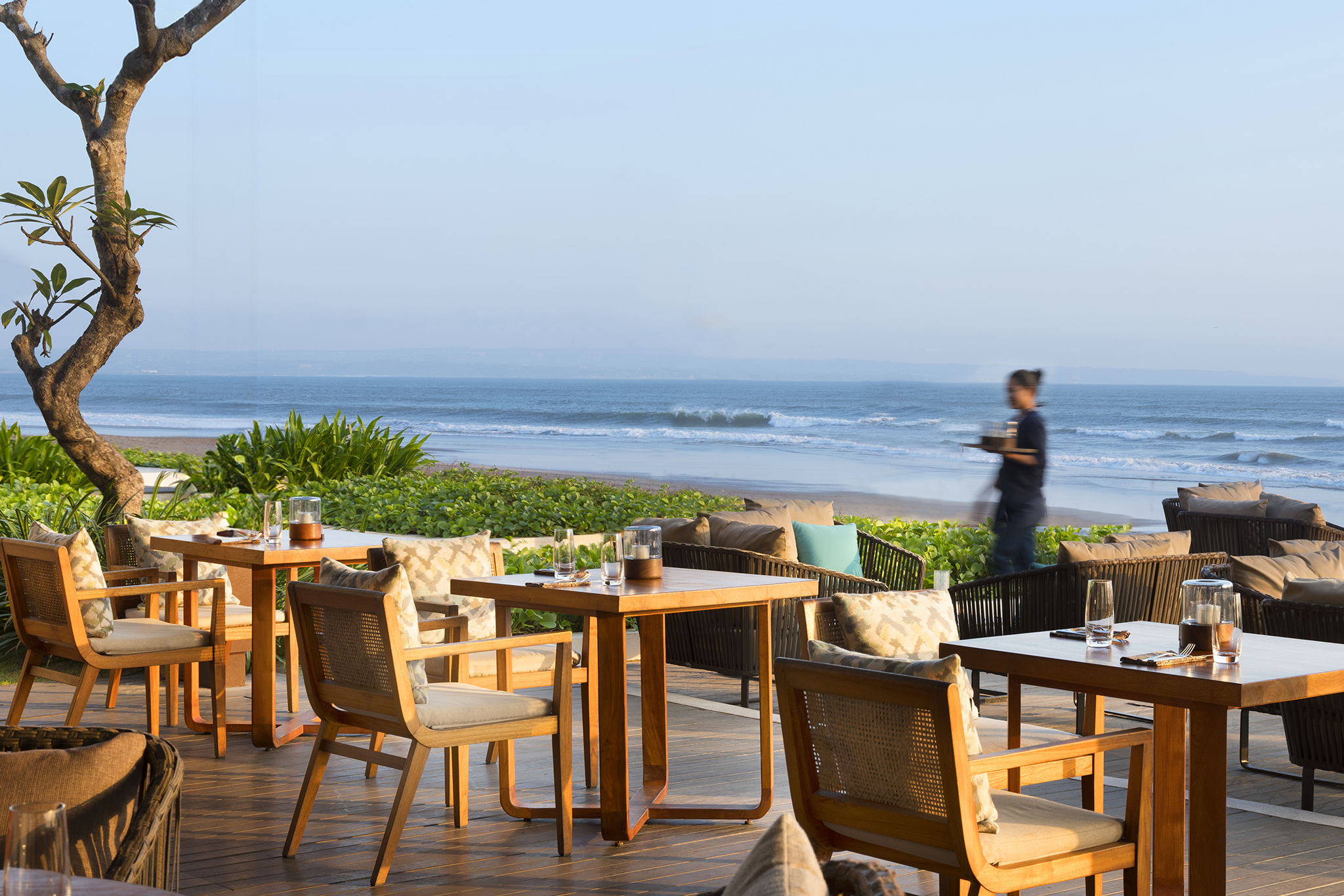 Ocean-view dining terrace at SeaSalt Restaurant in Cape May, a stylish spot among the Best Seafood Restaurants in Cape May offering refined coastal cuisine beside the beach.
