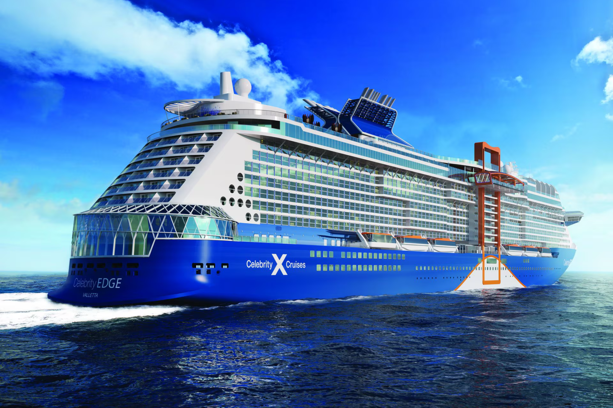Celebrity Edge sailing under clear skies—offering the best cruises for seniors who appreciate modern design and relaxed luxury.