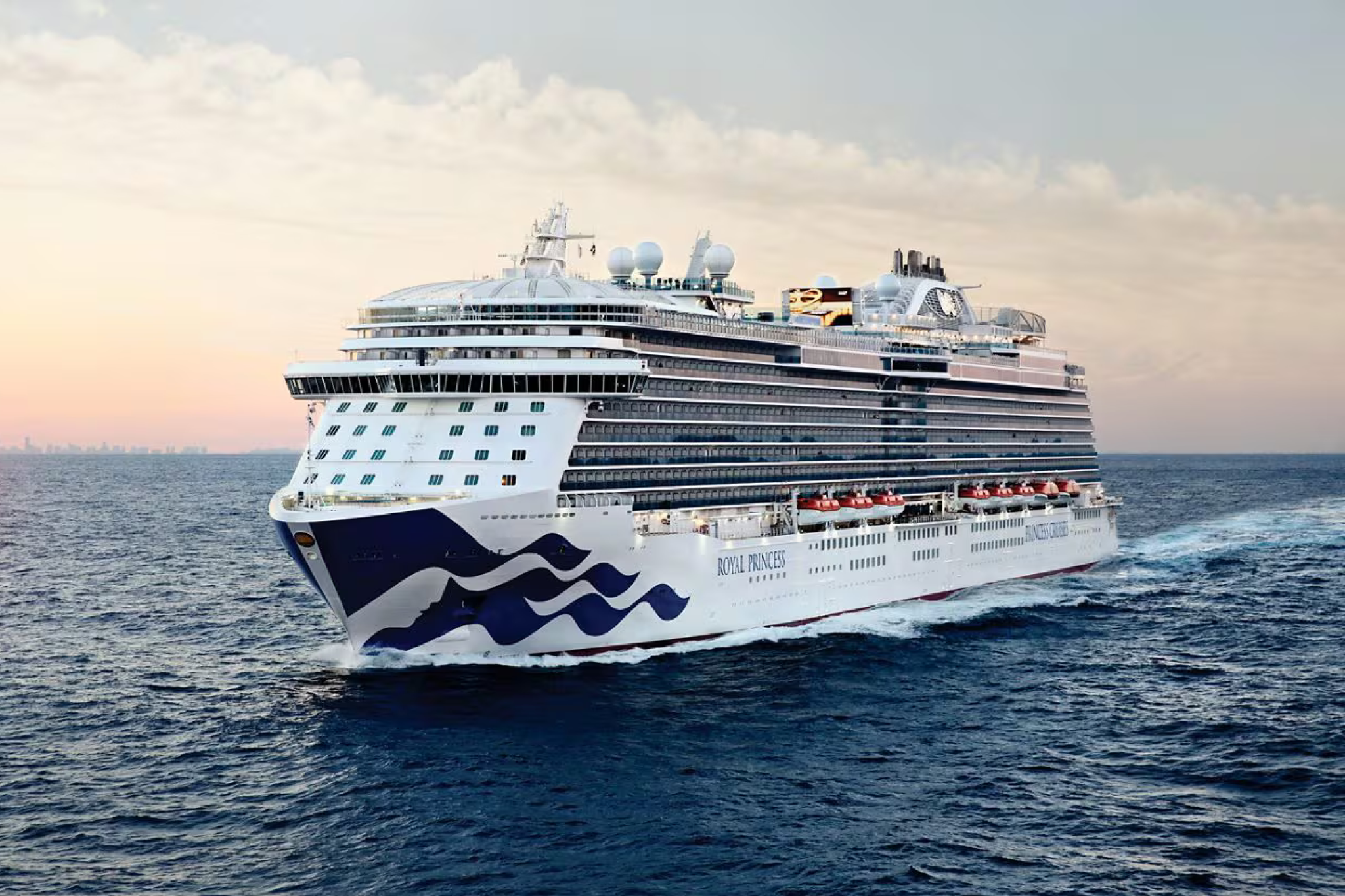 Royal Princess ship at sunset—one of the best cruise lines for seniors who enjoy flexible travel with excellent amenities.