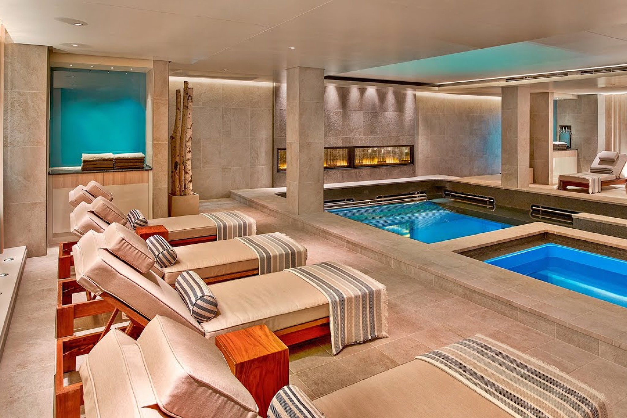 LivNordic Spa onboard Viking Libra showcasing thermal pools, serene lounge chairs, and Nordic-inspired wellness spaces