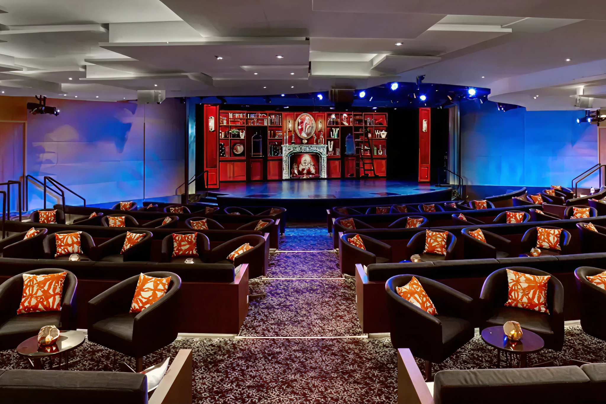 Theater and performance lounge onboard Viking Mira designed for cultural talks, live music, and enrichment programming